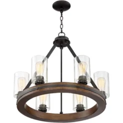 Franklin Iron Works Metal Wood Wagon Wheel Chandelier 25" Wide Rustic Farmhouse Clear Seeded Glass 6-Light Fixture For Dining Room 8 Franklin Iron Works Metal Wood Wagon Wheel Chandelier 25" Wide Rustic Farmhouse Clear Seeded Glass 6-Light Fixture For Dining Room -Floor Lamps Store GUEST a23568cd 80c5 406d b6ba 512e27247b3d