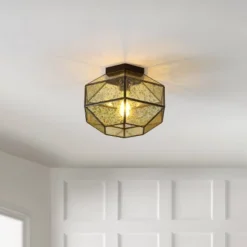 12.5" 1-Light Evelyn Vintage Farmhouse Iron/Glass LED Flush Mount Oil Rubbed Bronze - JONATHAN Y -Floor Lamps Store GUEST a391ca0d 3cce 4b62 82dd 2be74fc56cba