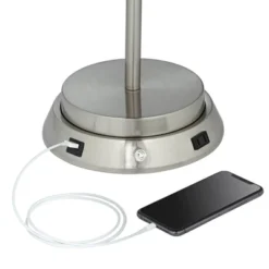 360 Lighting Reiner Modern Accent Table Lamp 23" High Blue Green Glass Nickel With USB And AC Power Outlet In Base Off White Drum Shade For Home Desk -Floor Lamps Store GUEST a4b5abc3 5474 4651 8720 812e273cb860