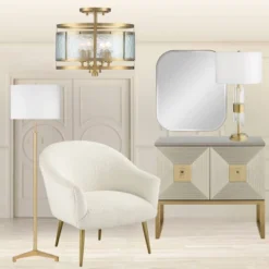 Franklin Iron Works Elwood Modern Ceiling Light Semi Flush Mount Fixture 13 1/4" Wide Gold 4-Light Water Glass Drum Shade For Bedroom Kitchen House -Floor Lamps Store GUEST a679f4b4 db30 4547 9564 d183b5e5a571