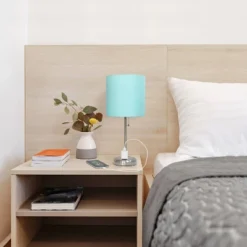 19.5" Bedside Power Outlet Base Metal Table Desk Lamp In Brushed Steel With Aqua Blue Fabric Shade - Creekwood Home 12 19.5" Bedside Power Outlet Base Metal Table Desk Lamp In Brushed Steel With Aqua Blue Fabric Shade - Creekwood Home -Floor Lamps Store GUEST a812ad80 4f1b 41d3 8c5e b4a6b3b919a3