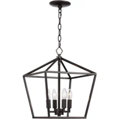 Franklin Iron Works Queluz Bronze Pendant Chandelier 13" Wide Industrial Rustic Geometric Cage 4-Light Fixture For Dining Room House Kitchen Island -Floor Lamps Store GUEST a96ac122 ccaf 4c3e 9443 7c617b5db8fc