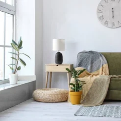 20.4" Traditional Ceramic Purled Texture Bedside Table Desk Lamp With White Fabric Drum Shade Black - Simple Designs -Floor Lamps Store GUEST ab17b349 f98a 47f6 89ea 3fbaa719214b