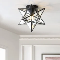 12" Metal/Glass Stella Moravian Star Flush Mount (Includes Energy Efficient Light Bulb) Black - JONATHAN Y