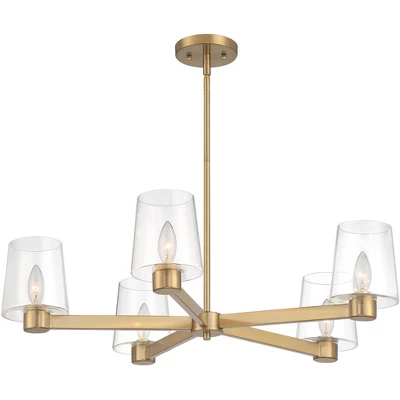 Possini Euro Design Satiny Gold Pendant Chandelier 27 1/4" Wide Modern Clear Glass Shades 5-Light Fixture For Dining Room House 6 Possini Euro Design Satiny Gold Pendant Chandelier 27 1/4" Wide Modern Clear Glass Shades 5-Light Fixture For Dining Room House - Image 6