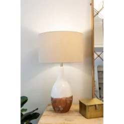 Floor Lamps Store 48 (Set Of 2) Two-Tone Ceramic Table Lamp With Linen Shade Each One Will Vary White/Brown - 3R Studios