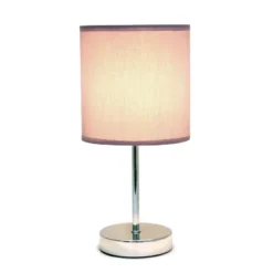 11.81" Traditional Petite Metal Stick Bedside Table Desk Lamp In Chrome With Fabric Shade Purple - Creekwood Home -Floor Lamps Store GUEST b3b96213 3b37 4133 913f dce6c5fffcfa