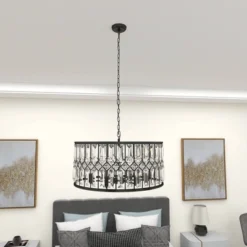 Metal Crystal Embellishments 6 Light Chandelier With Link Style Chain Black - Olivia & May -Floor Lamps Store GUEST b4003e5c 93b8 4d36 84c4 875310a98e5c