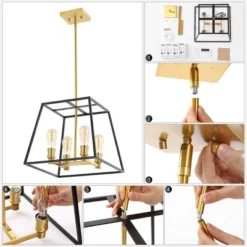 15" 4-Light Lloyd Farmhouse Industrial Iron LED Pendant Black/Brass Gold - JONATHAN Y 22 15" 4-Light Lloyd Farmhouse Industrial Iron LED Pendant Black/Brass Gold - JONATHAN Y -Floor Lamps Store GUEST b60c362e 2049 482b 937b 3c9a9b166b45