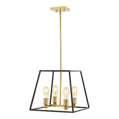15" 4-Light Lloyd Farmhouse Industrial Iron LED Pendant Black/Brass Gold - JONATHAN Y 10 15" 4-Light Lloyd Farmhouse Industrial Iron LED Pendant Black/Brass Gold - JONATHAN Y - Image 10