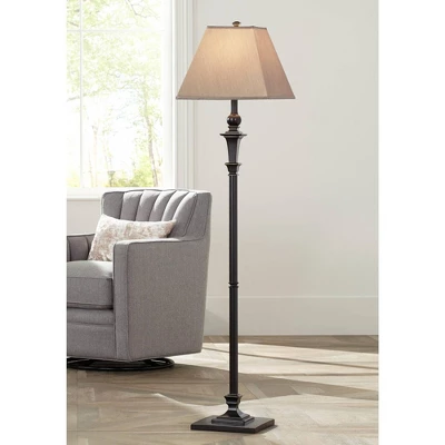 Regency Hill Traditional Floor Lamp 59" Tall Italian Bronze Taupe Faux Silk Square Hardback Shade For Living Room Reading Bedroom Office 1 Regency Hill Traditional Floor Lamp 59" Tall Italian Bronze Taupe Faux Silk Square Hardback Shade For Living Room Reading Bedroom Office