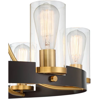 Stiffel Ferrers Dark Bronze Gold Chandelier 26" Wide Clear Glass Shade 6-Light Fixture For Dining Room House Foyer Kitchen Island Entryway Bedroom 3 Stiffel Ferrers Dark Bronze Gold Chandelier 26" Wide Clear Glass Shade 6-Light Fixture For Dining Room House Foyer Kitchen Island Entryway Bedroom - Image 3