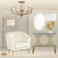 Vienna Full Spectrum Brielle Modern Ceiling Light Semi Flush Mount Fixture 18 1/2" Wide Brass Vine Leaf 4-Light Clear Crystal Glass For Bedroom House -Floor Lamps Store GUEST bdb621a2 4421 4264 89f4 bd59390d7e6e