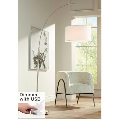 360 Lighting Modern Arc Floor Lamp With USB Charging Port 72" Tall Brushed Nickel White Drum Shade For Living Room Reading House 1 360 Lighting Modern Arc Floor Lamp With USB Charging Port 72" Tall Brushed Nickel White Drum Shade For Living Room Reading House