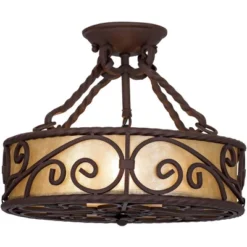 John Timberland Natural Mica Rustic Ceiling Light Semi Flush Mount Fixture 15" Wide Deep Walnut Scroll 3-Light Drum Shade For Bedroom Living Room Home -Floor Lamps Store GUEST be0b88f4 ad37 4755 b986 df767523fdb2