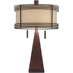 Franklin Iron Works Niklas Industrial Table Lamp 26" High Hammered Bronze With USB Charging Port Double Shade For Bedroom Living Room Bedside Desk -Floor Lamps Store GUEST c0770e9b 93e3 430d bca4 d2d94468f703