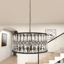 Metal Crystal Embellishments 6 Light Chandelier With Link Style Chain Black - Olivia & May -Floor Lamps Store GUEST c124ac03 81fa 46a6 8736 74ed7fde7a1a