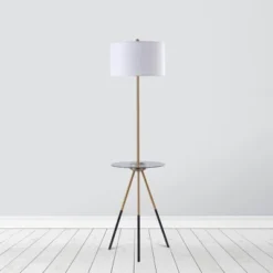 62.5" Axxin Contemporary Tripod Floor Lamp With Glass Table And Built-In USB Gold/White - Teamson Home -Floor Lamps Store GUEST c20139ee ccd9 4d9d 8115 50ce31bd6ff6