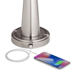 360 Lighting Karla Modern Table Lamps 25" High Set Of 2 Brushed Steel Column With USB Charging Port White Fabric Shade For Bedroom Living Room Desk -Floor Lamps Store GUEST c260550a 1212 48ce 8e3a 12942738bf95