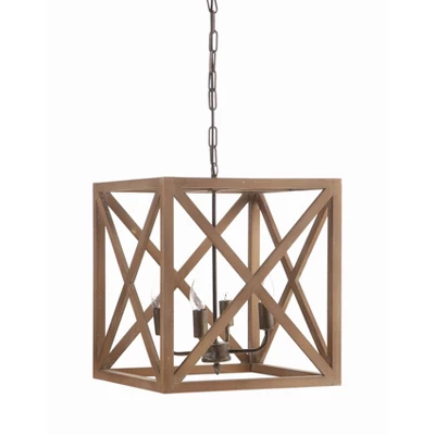 Metal/Wood Chandelier Natural Brown - Storied Home 1 Metal/Wood Chandelier Natural Brown - Storied Home