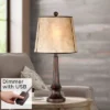 Franklin Iron Works Naomi Industrial Rustic Table Lamp 25" High Bronze With USB Charging Port Mica Shade For Bedroom Living Room Bedside Office Desk