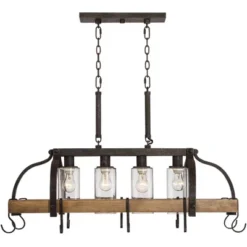Franklin Iron Works Eldrige Bronze Faux Wood Pot Rack Linear Pendant Chandelier 36 1/2" Wide Rustic Farmhouse Seeded Glass 4-Light For Dining Room -Floor Lamps Store GUEST c6591979 8808 4278 9ee2 75d7e00f11ce