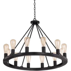 Franklin Iron Works Lacey Black Wagon Wheel Chandelier 28" Wide Industrial 12-Light LED Fixture For Dining Room House Foyer Kitchen Island Entryway 11 Franklin Iron Works Lacey Black Wagon Wheel Chandelier 28" Wide Industrial 12-Light LED Fixture For Dining Room House Foyer Kitchen Island Entryway -Floor Lamps Store GUEST c79a6d95 8596 4906 8366 8d971d8a1459