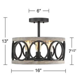 Franklin Iron Works Salima Rustic Farmhouse Ceiling Light Semi Flush Mount 16" Wide Black Gray Wood 3-Light For Bedroom Kitchen Living Room Hallway 14 Franklin Iron Works Salima Rustic Farmhouse Ceiling Light Semi Flush Mount 16" Wide Black Gray Wood 3-Light For Bedroom Kitchen Living Room Hallway -Floor Lamps Store GUEST c8234147 bcbf 47e2 b9cc cf9082df9b75