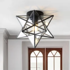 12" Metal/Glass Stella Moravian Star Flush Mount (Includes Energy Efficient Light Bulb) Black - JONATHAN Y -Floor Lamps Store GUEST c9bc41ca f6a3 4eca 8761 e6239118f8d1