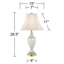Regency Hill Traditional Table Lamp 26.5" High Cut Glass Urn Brass White Cream Bell Shade For Living Room Family Bedroom Bedside Nightstand -Floor Lamps Store GUEST cbf9893a 39fa 4d05 a71a e5305d21a500