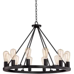Franklin Iron Works Lacey Black Wagon Wheel Chandelier 28" Wide Industrial 12-Light LED Fixture For Dining Room House Foyer Kitchen Island Entryway 10 Franklin Iron Works Lacey Black Wagon Wheel Chandelier 28" Wide Industrial 12-Light LED Fixture For Dining Room House Foyer Kitchen Island Entryway -Floor Lamps Store GUEST d468a629 6743 4bea 98d7 3753d853d6d3