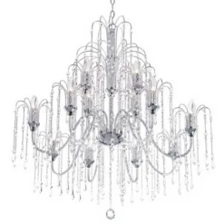 Vienna Full Spectrum Crystal Rain Chrome Chandelier 33" Wide Modern 12-Light Fixture For Dining Room House Foyer Kitchen Island Entryway Bedroom Home -Floor Lamps Store GUEST d4838bef 320e 4d64 a399 f49513e427a9
