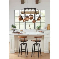 Franklin Iron Works Eldrige Bronze Faux Wood Pot Rack Linear Pendant Chandelier 36 1/2" Wide Rustic Farmhouse Seeded Glass 4-Light For Dining Room -Floor Lamps Store GUEST d67ae0fe fb0c 4ac5 8576 5f647564d717