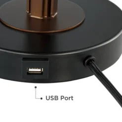 Franklin Iron Works Sydney Modern Mid Century Table Lamp 26" High Bronze With USB Charging Port Oatmeal Drum Shade For Bedroom Living Room Office Desk -Floor Lamps Store GUEST d84e158a adcf 4986 9672 2c4e587d0f77