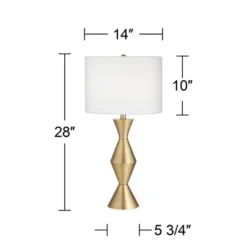 360 Lighting Elka Modern Mid Century Table Lamp 28" Tall Brass Geometric Metal White Drum Shade For Bedroom Living Room Bedside Nightstand Office Home -Floor Lamps Store GUEST da0d3874 84cd 4b6f b119 d6a8971567ab