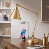 360 Lighting Wray Modern Desk Lamp 26 3/4" High Warm Brass Metal With USB Charging Port Adjustable Arm Head For Bedroom Living Room Bedside House Home