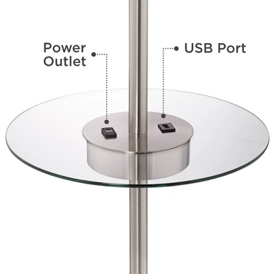 360 Lighting Caper Modern Floor Lamp With Tray Table 60 1/2" Tall Brushed Nickel USB And AC Power Outlet Off White Fabric Drum Shade For Living Room 4 360 Lighting Caper Modern Floor Lamp With Tray Table 60 1/2" Tall Brushed Nickel USB And AC Power Outlet Off White Fabric Drum Shade For Living Room - Image 4
