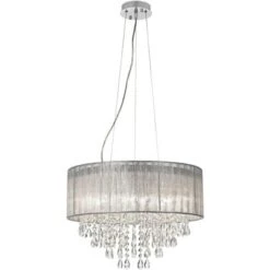 Possini Euro Design Jolie Chrome Chandelier Lighting 20" Wide Modern Crystal Silver Fabric Shade 7-Light Fixture For Dining Room House Kitchen Island -Floor Lamps Store GUEST e008ef95 32c3 48d1 bfa5 4c802eb7f43e