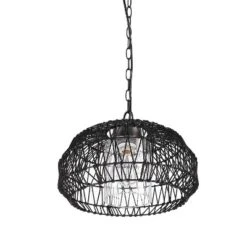 Globe Electric Novogratz X Globe Diego 1-Light Matte Black Woven Fabric Outdoor Plug-In Pendant Light -Floor Lamps Store GUEST e19db0ab 1969 42b6 a5d0 0c142f1ffee9