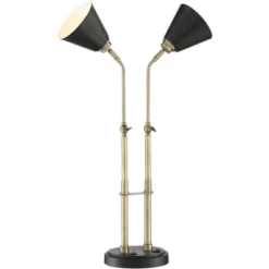 Possini Euro Design Sentry Modern Mid Century Desk Lamp 23" High Black Brass With USB Charging Port LED Adjustable Cone Shade For Bedroom Living Room -Floor Lamps Store GUEST e240447e 5fa7 45ac adb1 c441648f3303