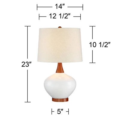 360 Lighting Brice Modern Mid Century Accent Table Lamp 23" High Ivory Ceramic Wood Neck Off White Drum Shade For Bedroom Living Room Bedside Office 6 360 Lighting Brice Modern Mid Century Accent Table Lamp 23" High Ivory Ceramic Wood Neck Off White Drum Shade For Bedroom Living Room Bedside Office - Image 6