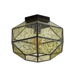 12.5" 1-Light Evelyn Vintage Farmhouse Iron/Glass LED Flush Mount Oil Rubbed Bronze - JONATHAN Y -Floor Lamps Store GUEST e640e222 f6d4 461e b29d b7dd574ee78a