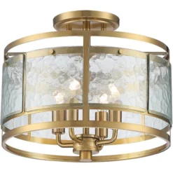 Franklin Iron Works Elwood Modern Ceiling Light Semi Flush Mount Fixture 13 1/4" Wide Gold 4-Light Water Glass Drum Shade For Bedroom Kitchen House -Floor Lamps Store GUEST e7e819a6 8519 4658 bf8f 2ae223244fc2