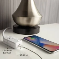 360 Lighting Modern Coastal Modern Table Lamp 26 1/4" High With USB Dimmer Whitewash Gray Ceramic White Drum Shade For Bedroom Living Room House Desk -Floor Lamps Store GUEST ebc0f417 de2e 4349 b9ed c3ead5843cdf