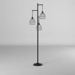 Madison Metal Three Pendant Floor Lamp Bronze With Cage Shade - StyleCraft