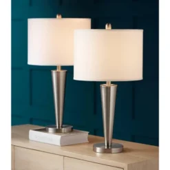 360 Lighting Geoff Modern Table Lamps 26" High Set Of 2 Brushed Nickel With USB Charging Port White Drum Shade For Bedroom Living Room Bedside Desk -Floor Lamps Store GUEST ef0b14cd a089 43c0 bae8 41b8bd89f83c