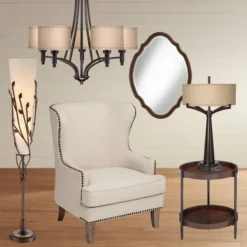 Franklin Iron Works La Pointe Oil Rubbed Bronze Pendant Chandelier 26" Wide Rustic Oatmeal Linen Shade 5-Light Fixture For Dining Room Kitchen Island -Floor Lamps Store GUEST f0d9d244 8caf 4f41 97ef ef64b4a928e2