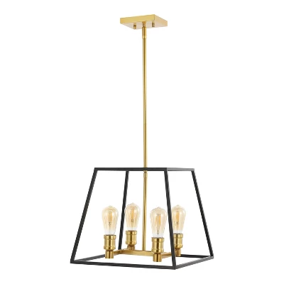 15" 4-Light Lloyd Farmhouse Industrial Iron LED Pendant Black/Brass Gold - JONATHAN Y 9 15" 4-Light Lloyd Farmhouse Industrial Iron LED Pendant Black/Brass Gold - JONATHAN Y - Image 9