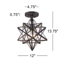 Franklin Iron Works Cuthbert Modern Farmhouse Ceiling Light Semi Flush Mount Fixture 11" Wide Black Iron Moravian Star Clear Glass Panels For Bedroom -Floor Lamps Store GUEST f5084810 ce88 47d1 b59b 78b4a5b528f3
