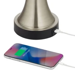 360 Lighting Seymore Modern Touch Table Lamps 26" High Set Of 2 Silver With USB Charging Port LED Ivory Pleat Shade For Bedroom Living Room House Desk